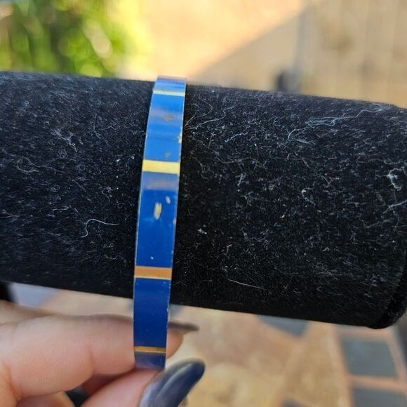 Vintage Gold and Blue Enamel Bracelet Bangle - Picture 3 of 4